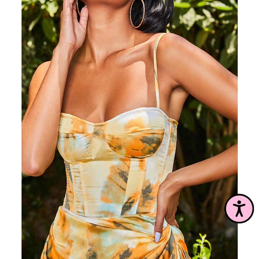 "💙2/$40💙NWT PrettyLittleThing Orange Tie Dye Printed Corset Crop Top Sz 4/XS